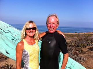 My hubby and I at Terramar, Carlsbad before surfing beautiful waves